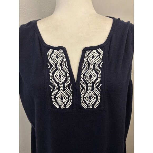 Talbots Knit Sweater Sleeveless Blouse Beaded Neck Line Size Woman 1X - Picture 2 of 11